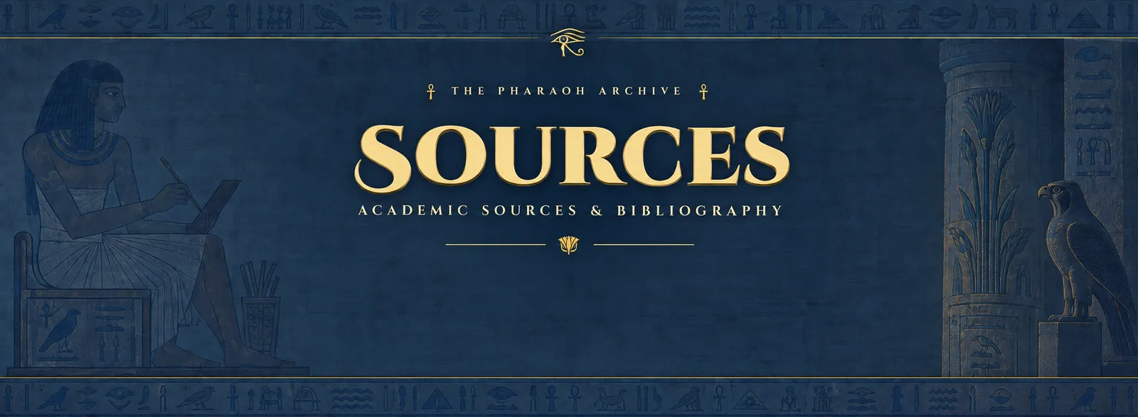 Illustrated banner for the Pharaoh Archive academic sources and bibliography page